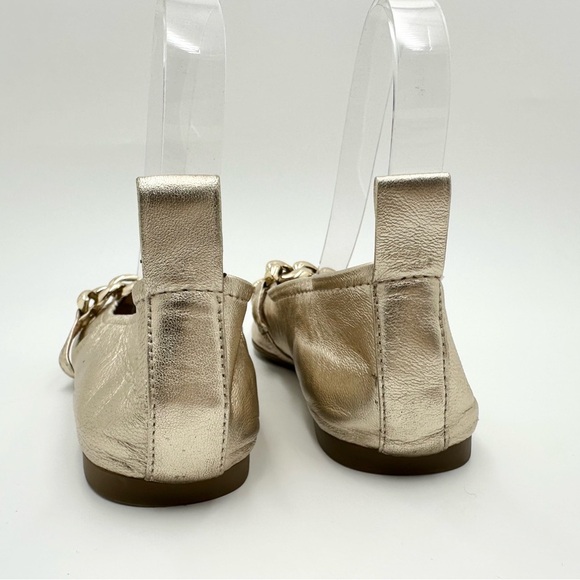 Aerosoles Ramen Soft Gold Metallic Leather Ballet Flats Chunky Chain - Picture 5 of 10